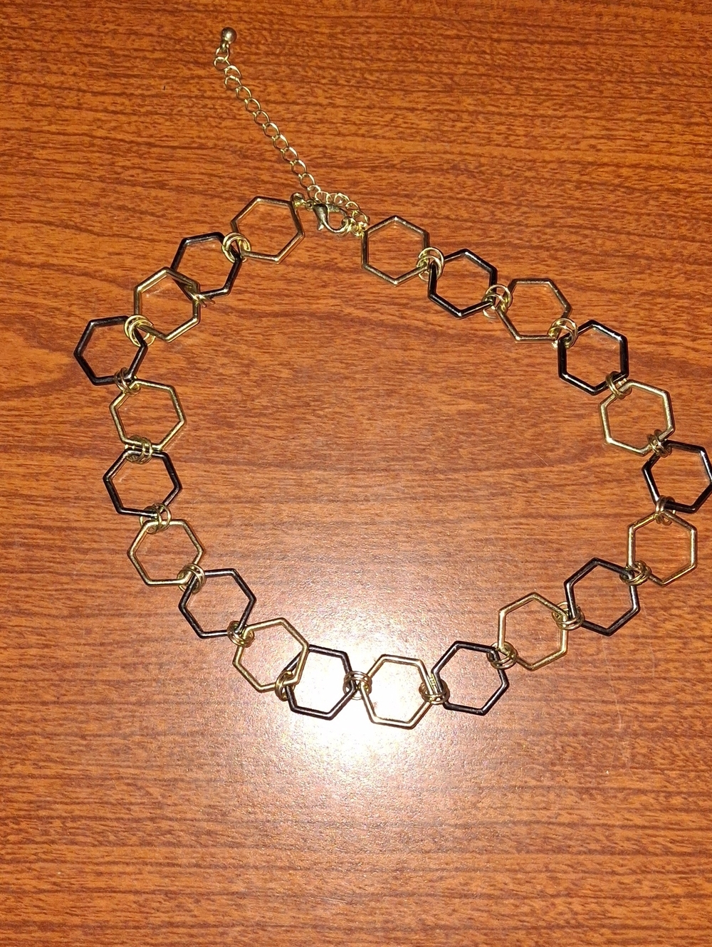 Gold and Black Hexagon Link Choker Necklace - Women Jewelry